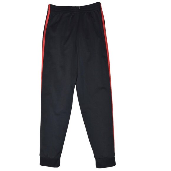 Adidas Track Pants Kids Size M Polyester Black with Red 3-Stripes Joggers - Picture 2 of 7